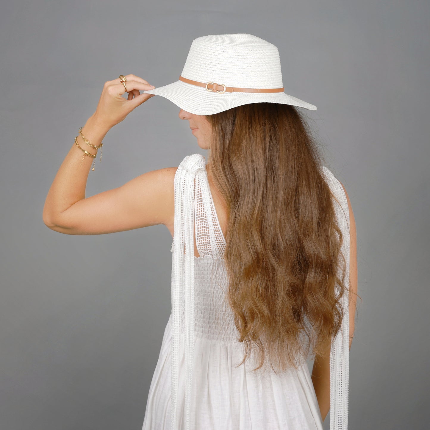 Faux Leather Band Straw Hat
