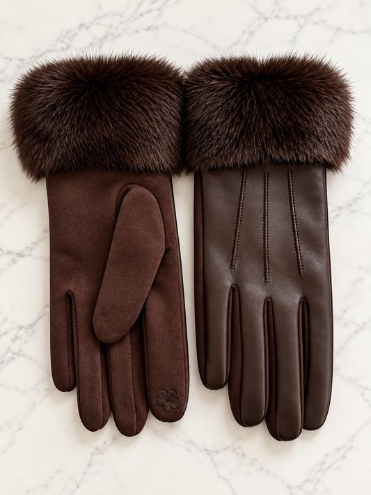 Women's Touchscreen Faux Leather Gloves with Fur Cuffs
