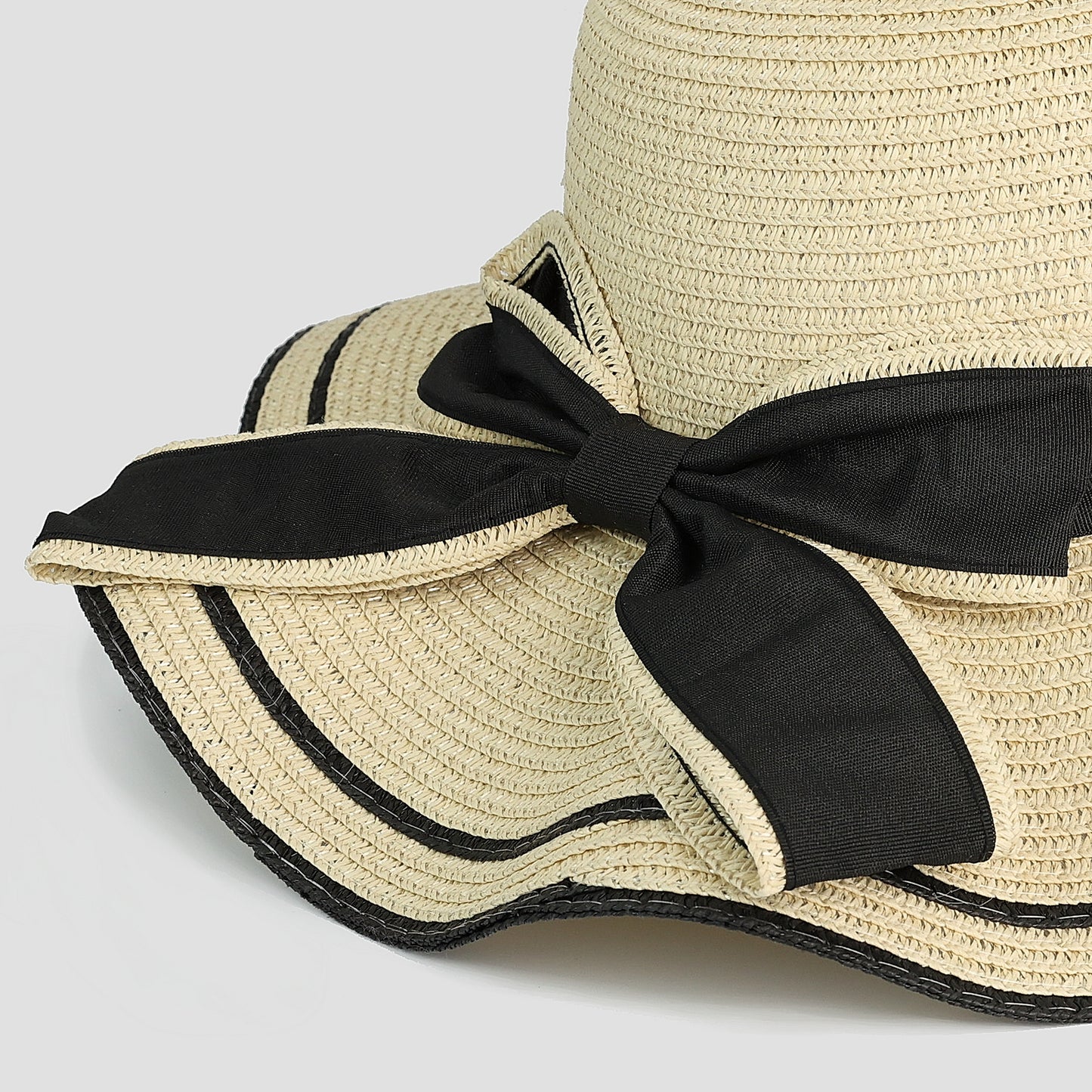 SCALLOPED FLOPPY STRAW HAT with BOW