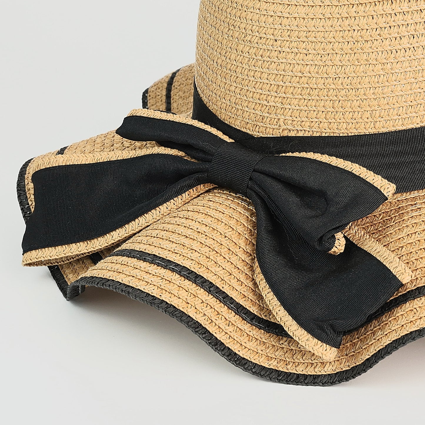 SCALLOPED FLOPPY STRAW HAT with BOW