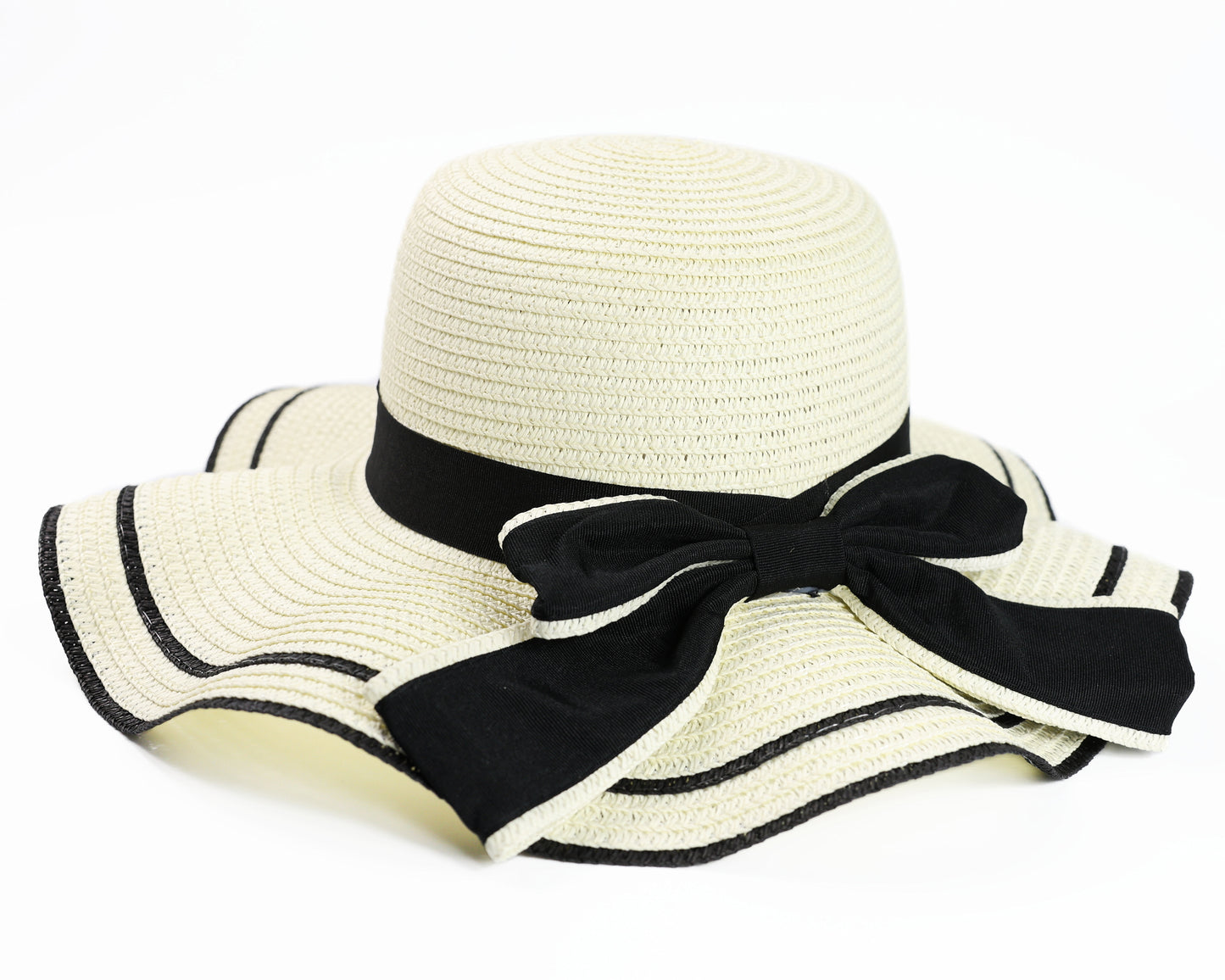 SCALLOPED FLOPPY STRAW HAT with BOW