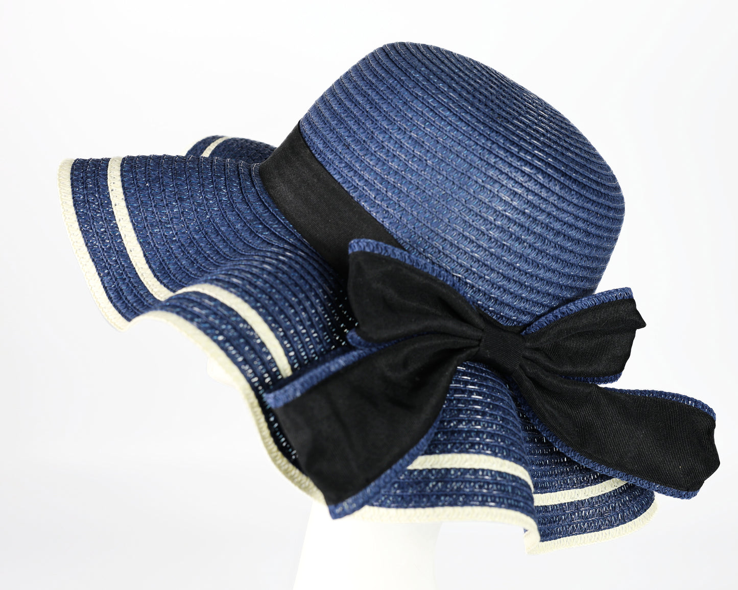 SCALLOPED FLOPPY STRAW HAT with BOW