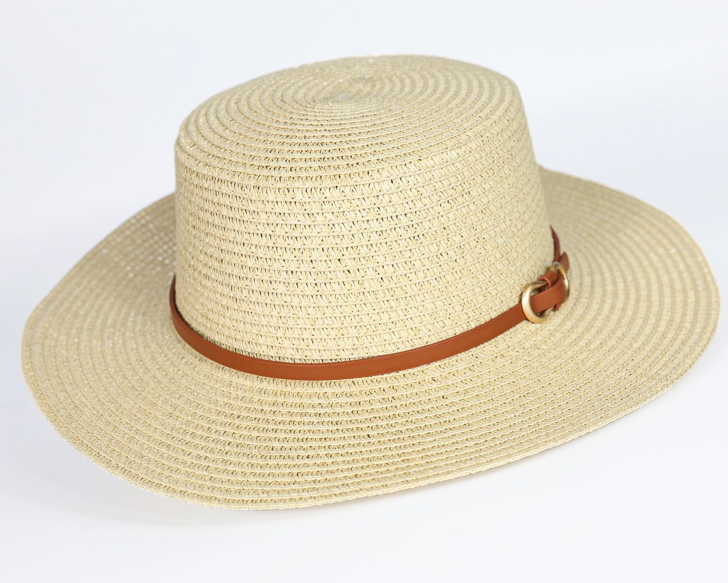 Faux Leather Band Straw Hat