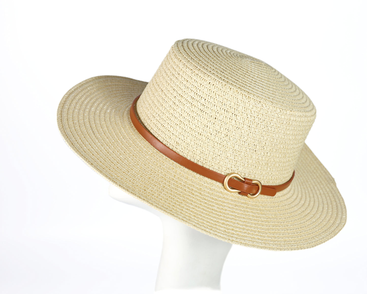 Faux Leather Band Straw Hat