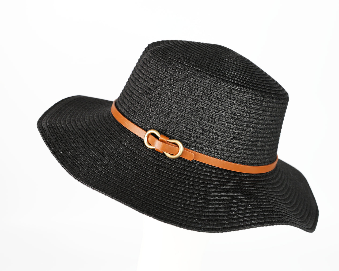 Faux Leather Band Straw Hat
