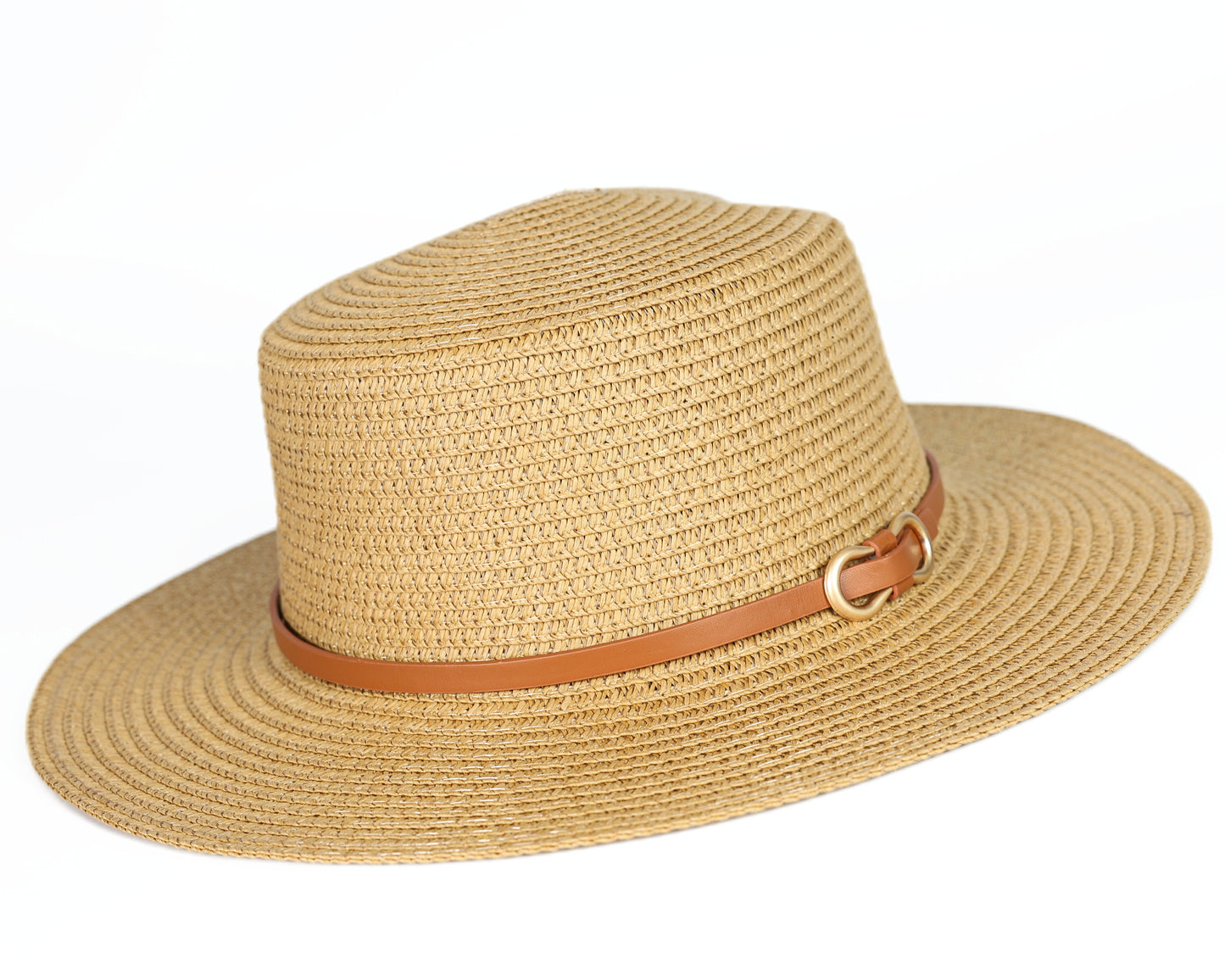 Faux Leather Band Straw Hat