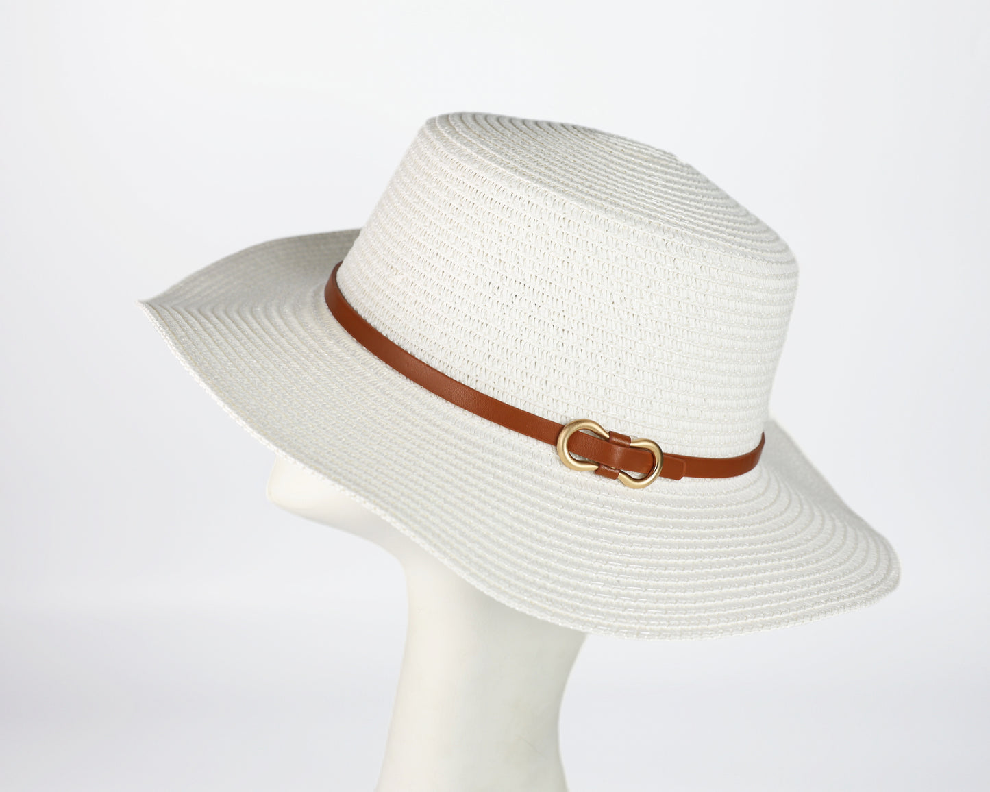 Faux Leather Band Straw Hat