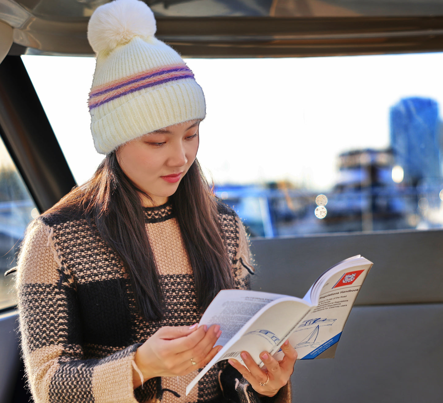 Pom Knitted Beanie with Microfleece Lining