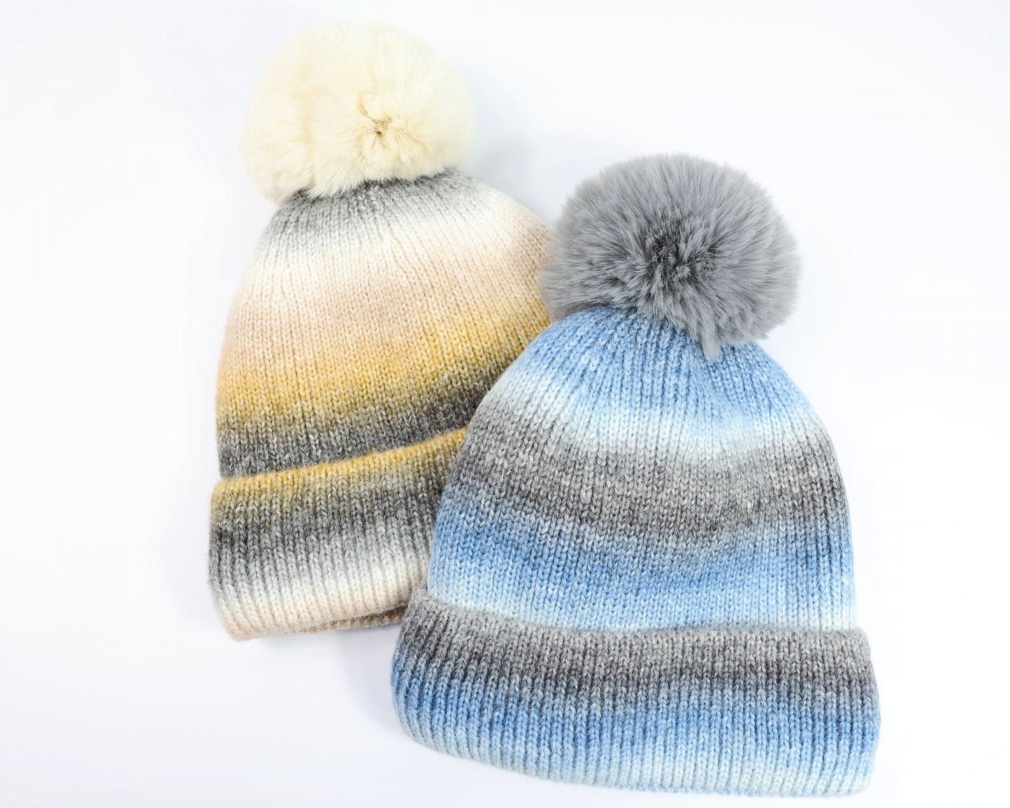 Ombre Pom Pom Beanie with Microfleece Lining