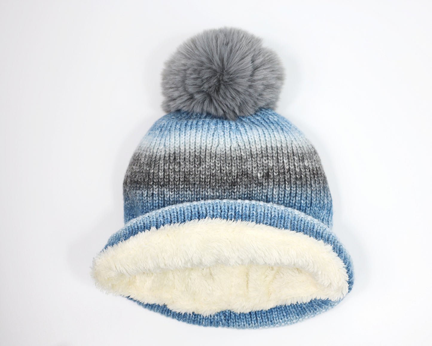 Ombre Pom Pom Beanie with Microfleece Lining