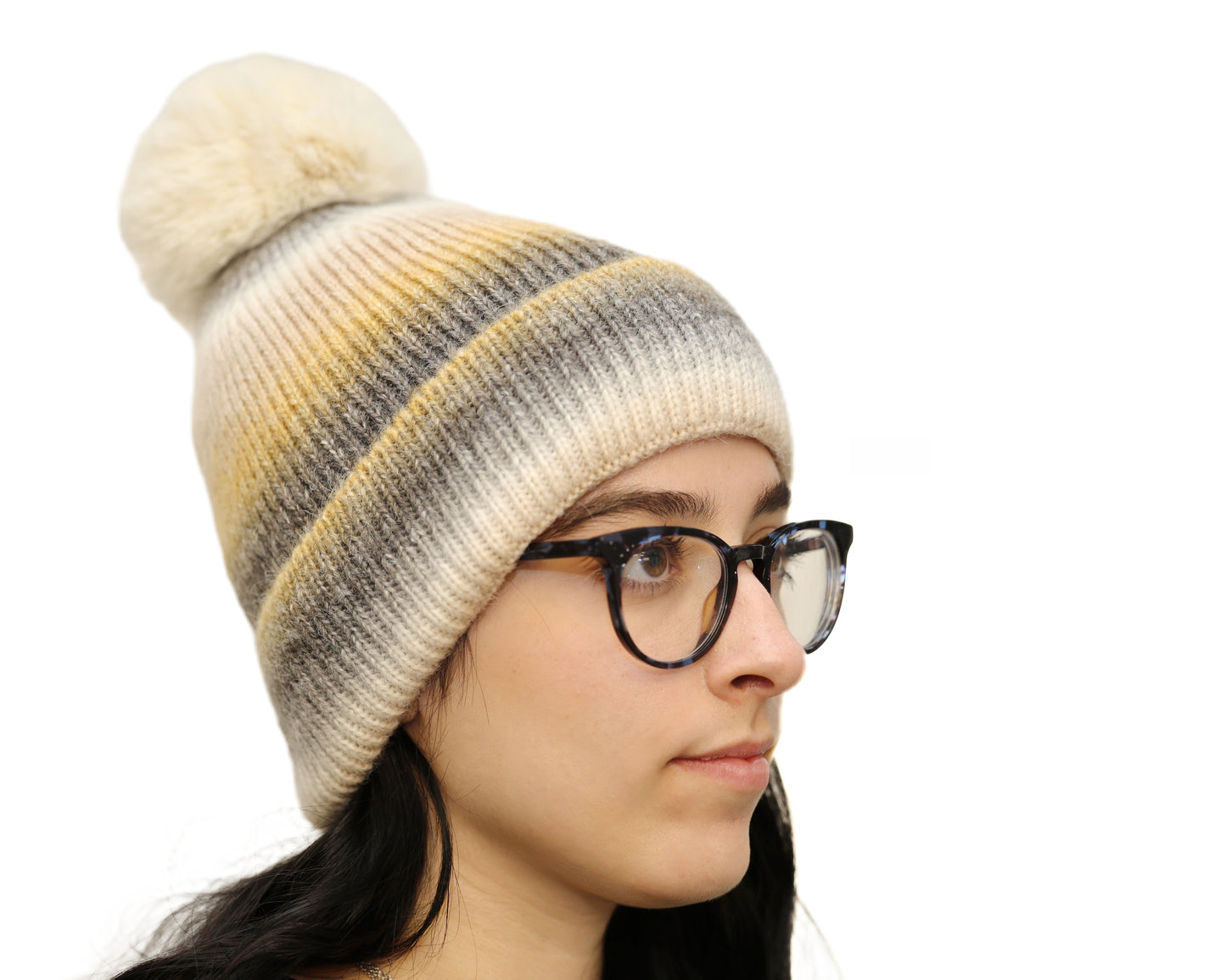 Ombre Pom Pom Beanie with Microfleece Lining