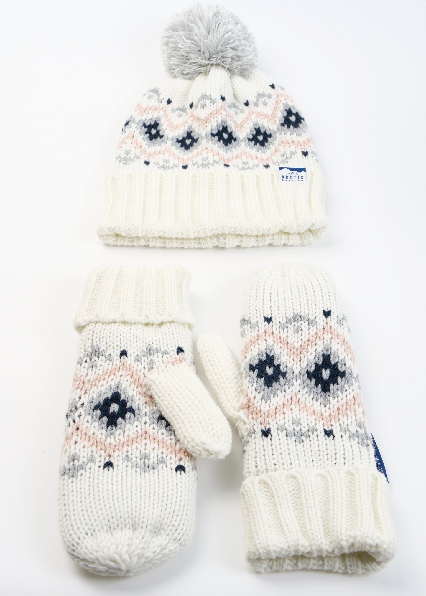 WOMEN POM BEANIE AND MITTEN Knitted  2PC SET