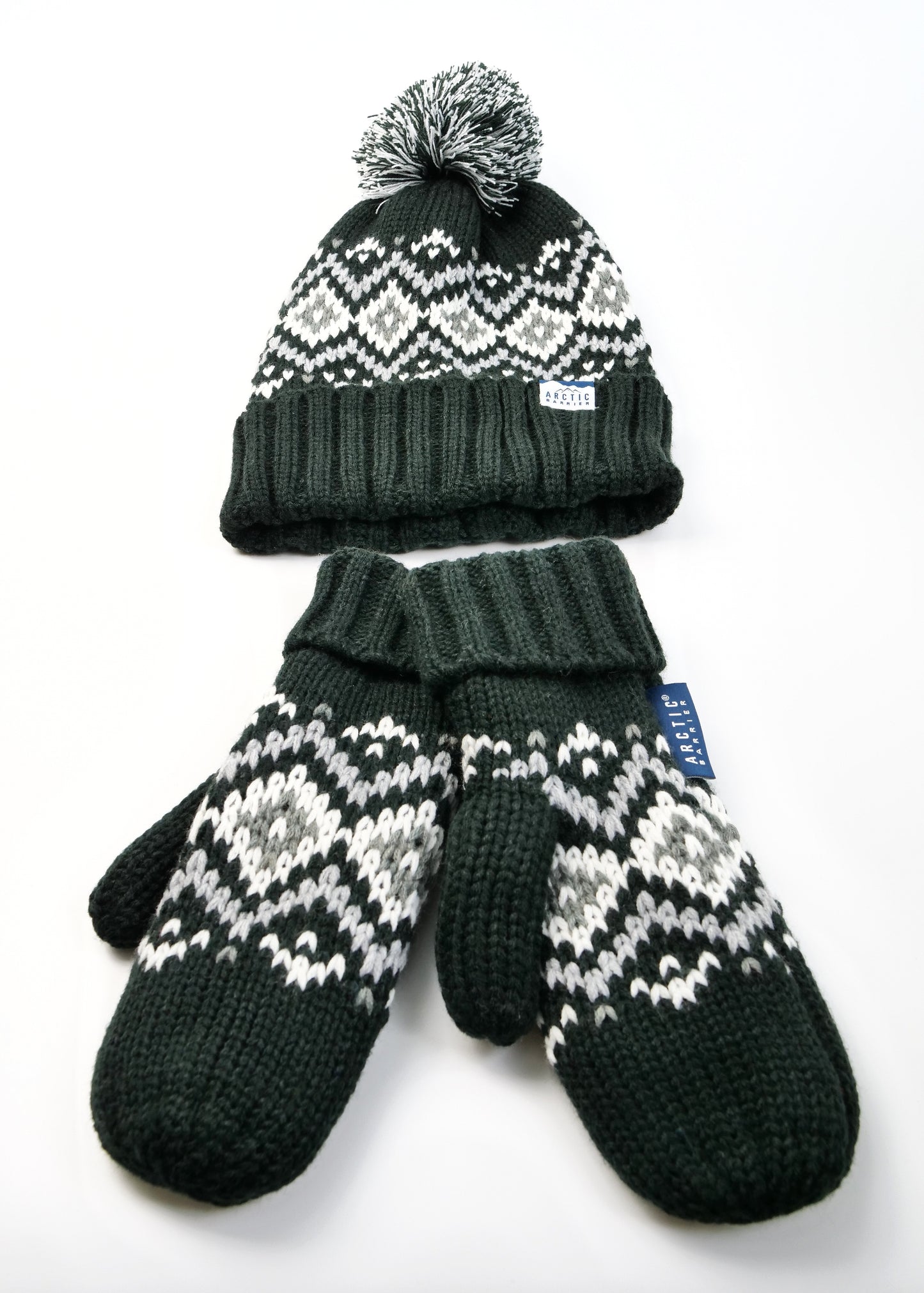 WOMEN POM BEANIE AND MITTEN Knitted 2PC SET