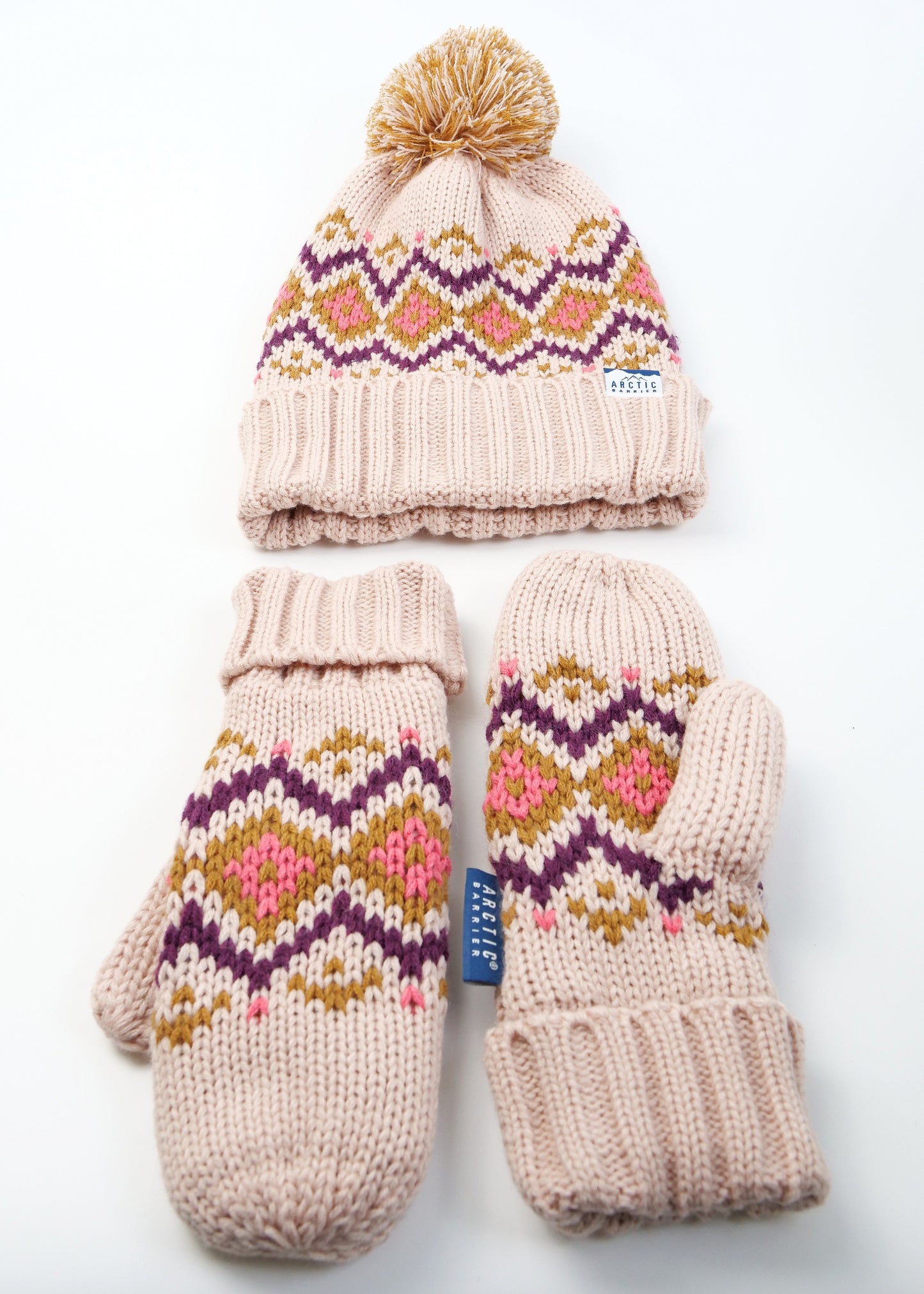 WOMEN POM BEANIE AND MITTEN Knitted  2PC SET