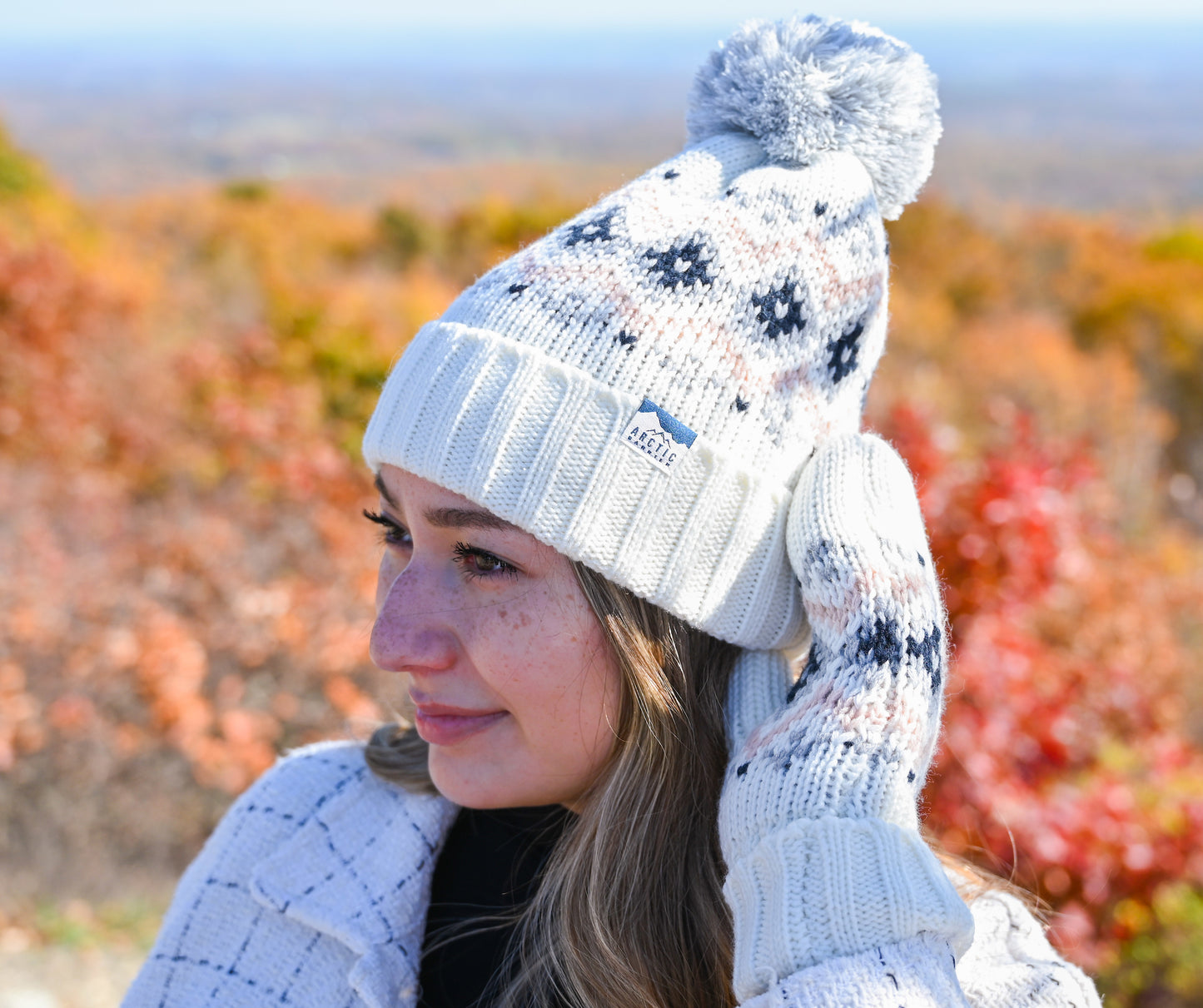 WOMEN POM BEANIE AND MITTEN Knitted  2PC SET