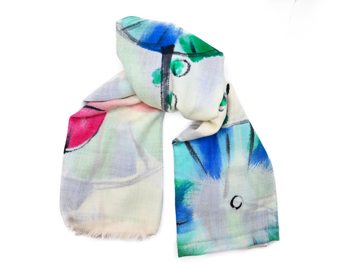 LIGHTWEIGHT WOOL TIE DYE HAND PAINTED SCARF