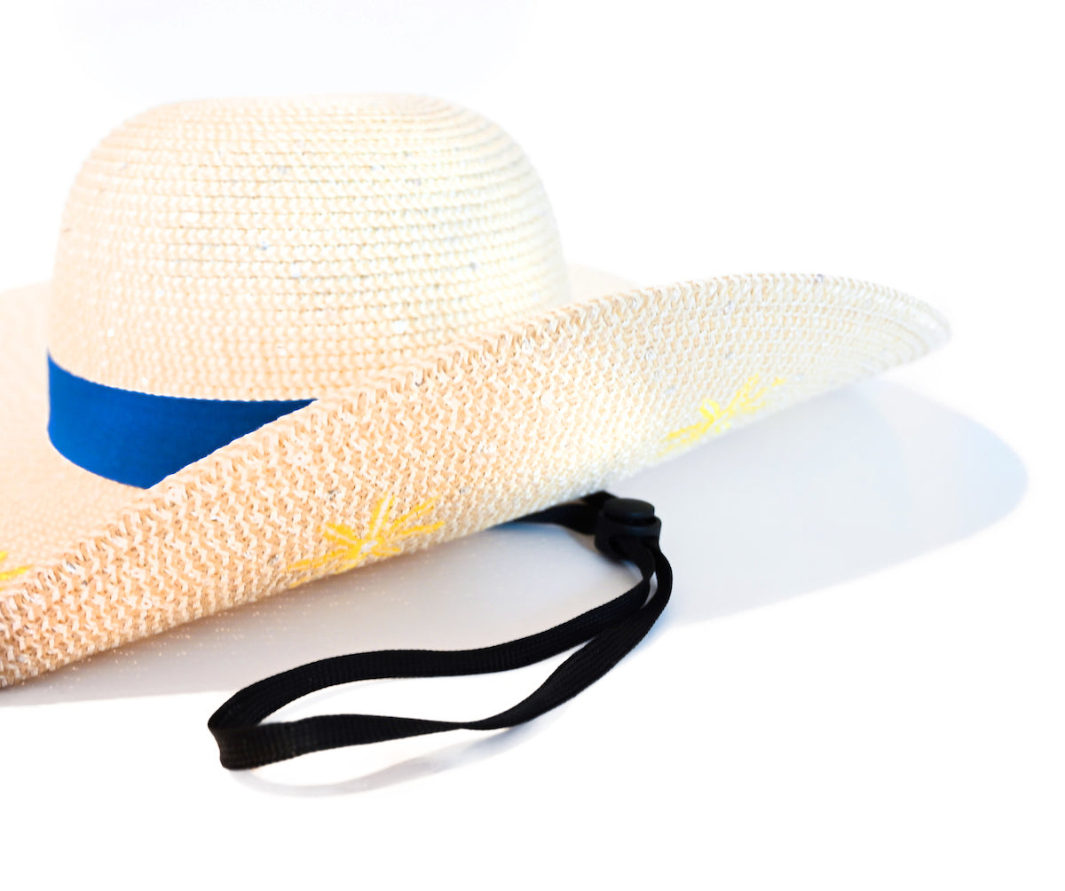 FLORAL EMBROIDERY BRAIDED WIDE-BRIM SUN HAT WITH UPF PROTECTION