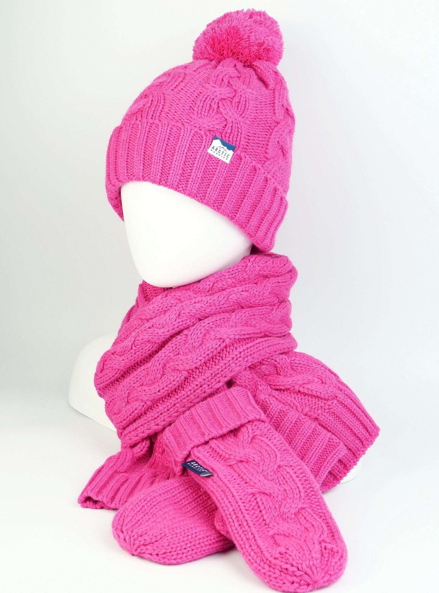 WOMEN 3PC Knitted SET: POM BEANIE, SCARF AND MITTEN