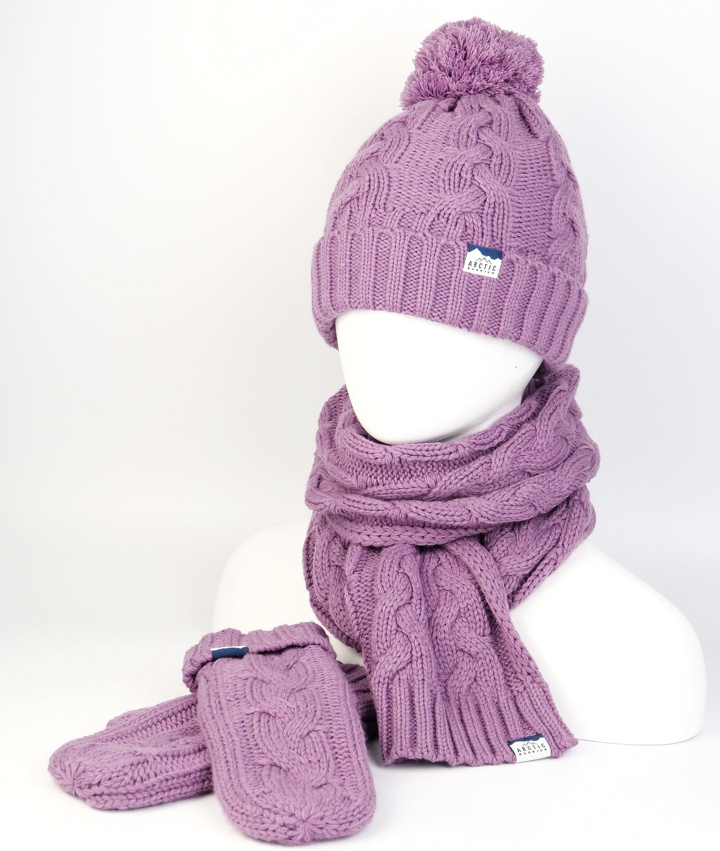 WOMEN 3PC Knitted SET: POM BEANIE, SCARF AND MITTEN