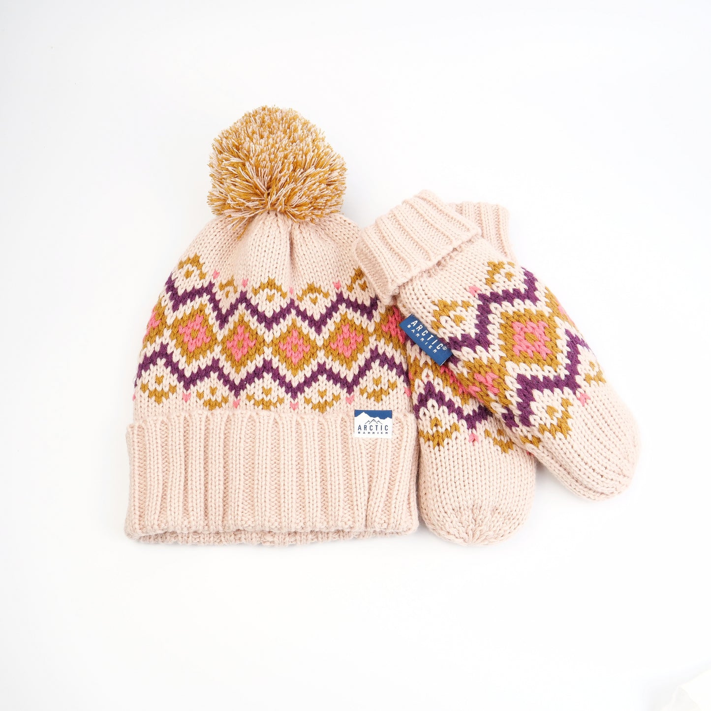 WOMEN POM BEANIE AND MITTEN Knitted  2PC SET