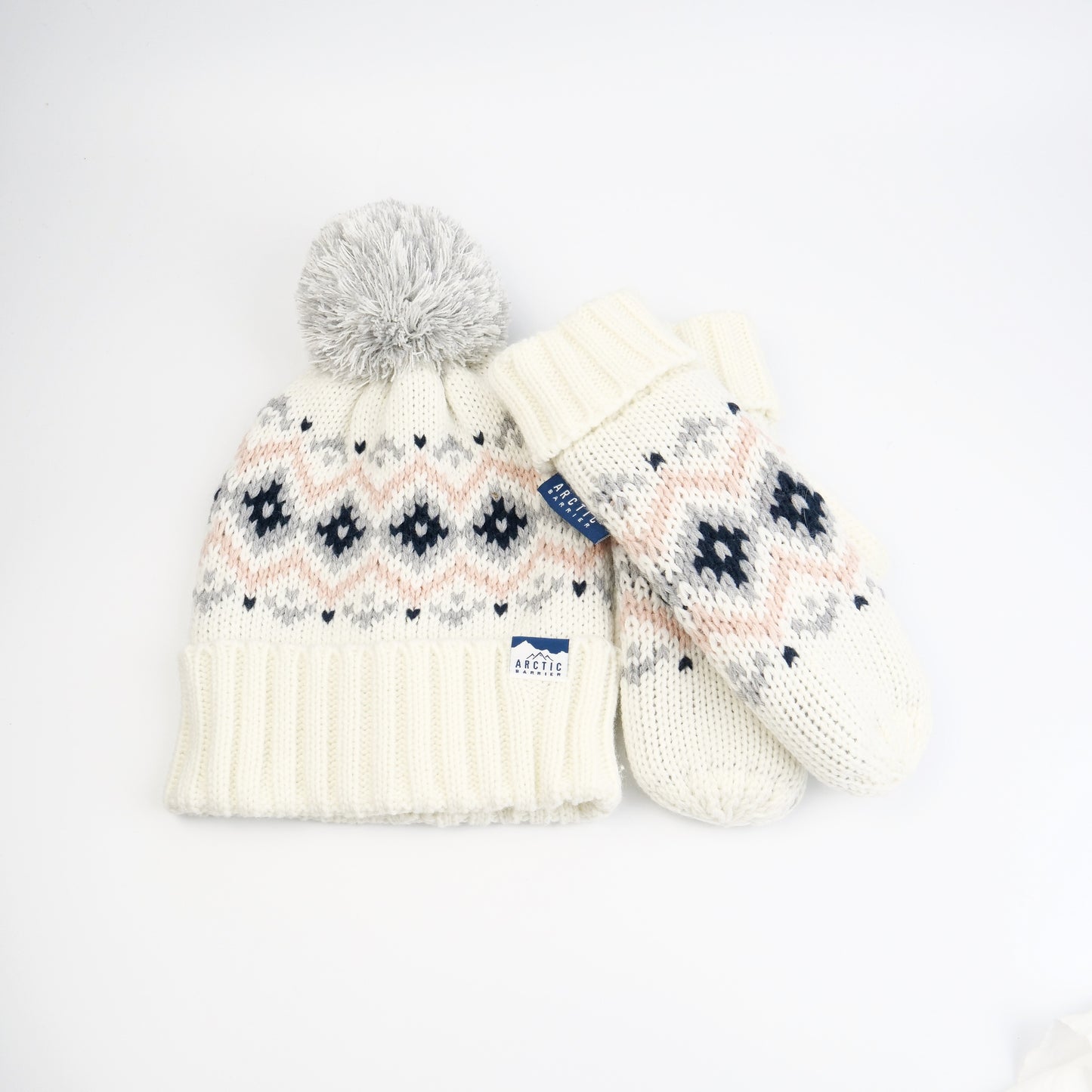 WOMEN POM BEANIE AND MITTEN Knitted  2PC SET