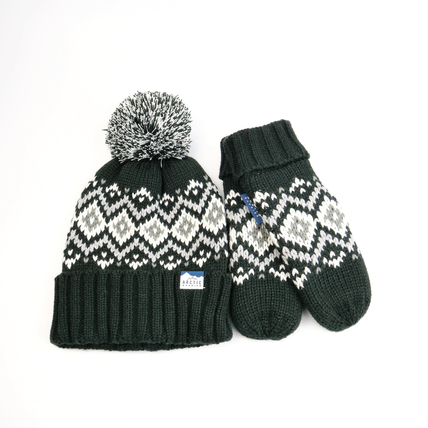 WOMEN POM BEANIE AND MITTEN Knitted  2PC SET