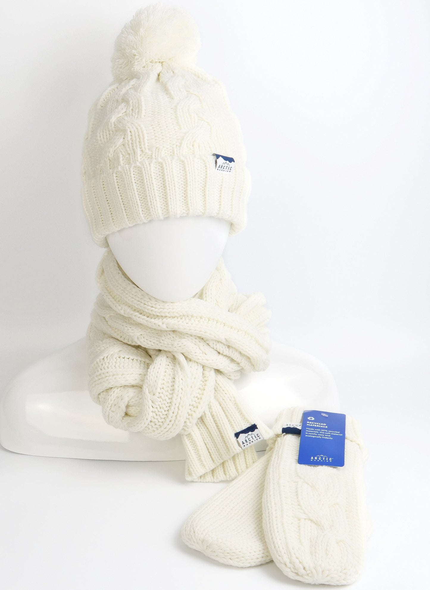 WOMEN 3PC Knitted SET: POM BEANIE, SCARF AND MITTEN