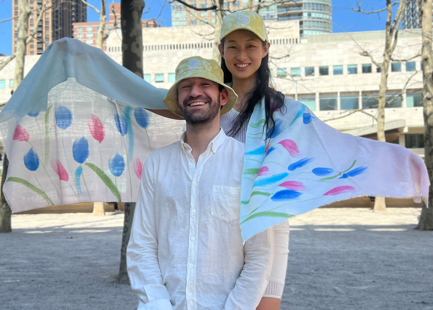 WOOL HAND PAINTED FLORAL PATTERN SCARF