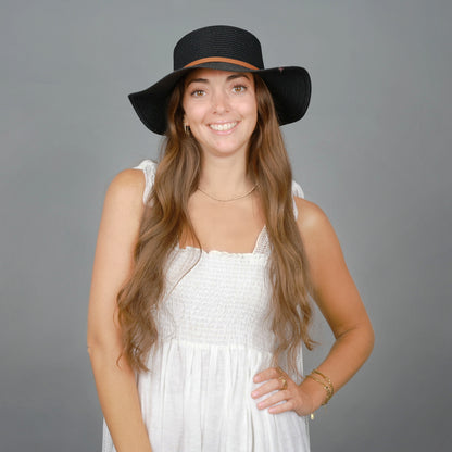 Faux Leather Band Straw Hat