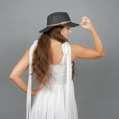 Faux Leather Band Straw Hat