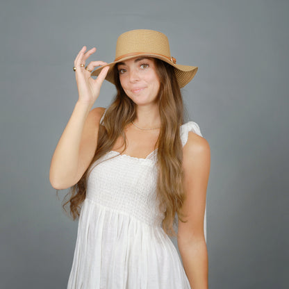 Faux Leather Band Straw Hat