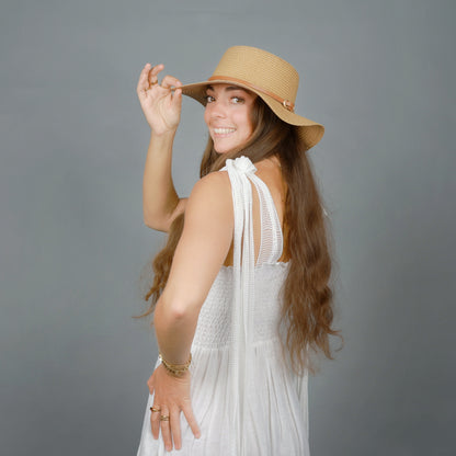 Faux Leather Band Straw Hat