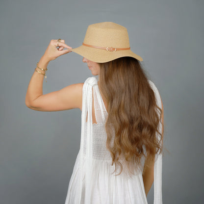 Faux Leather Band Straw Hat