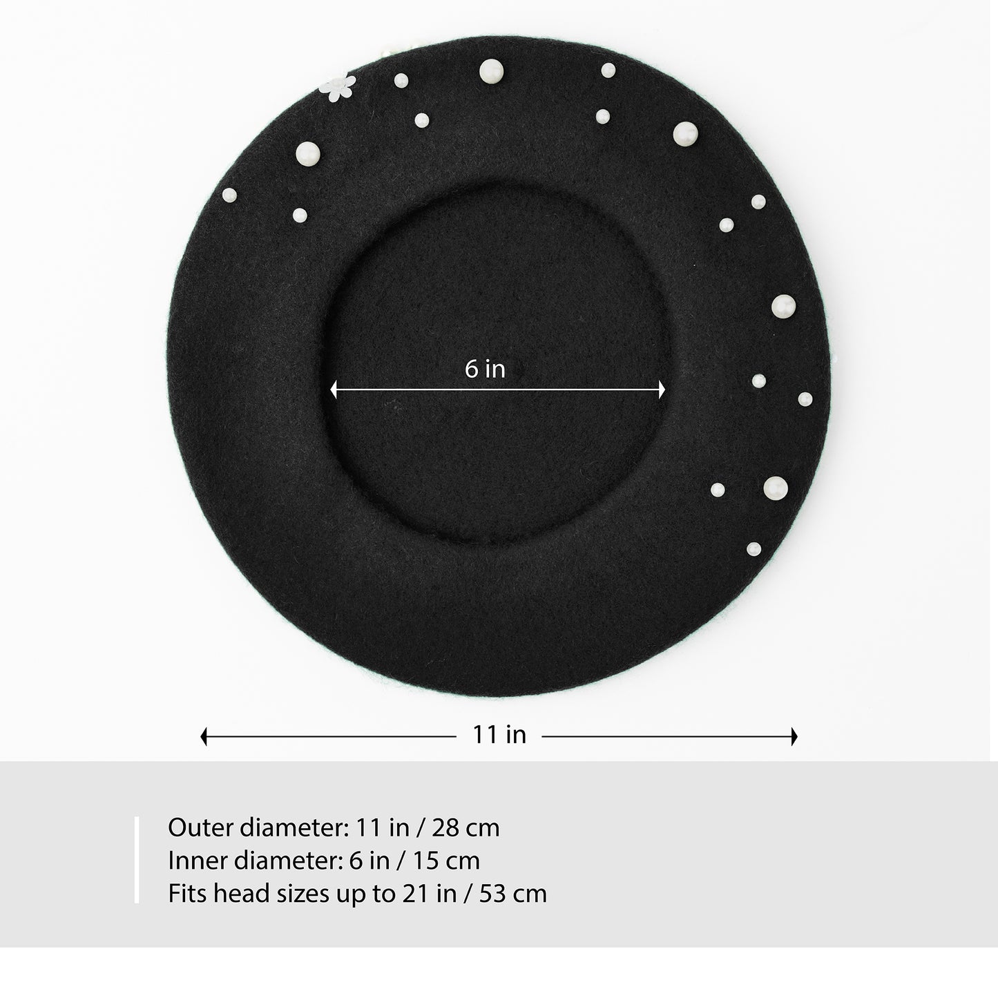 Wool Beret with Pearl and Floral Embellishments