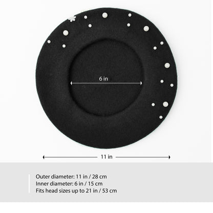 Wool Beret with Pearl and Floral Embellishments