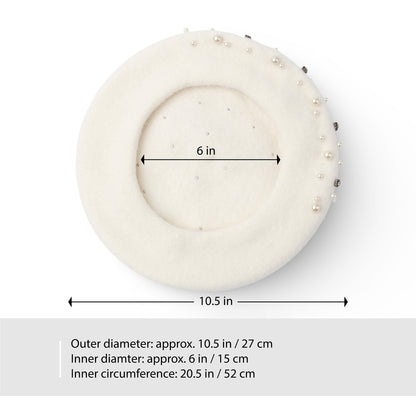 Embellished Wool Beret in Ivory