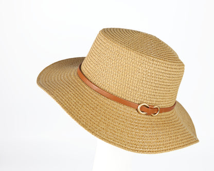 Faux Leather Band Straw Hat