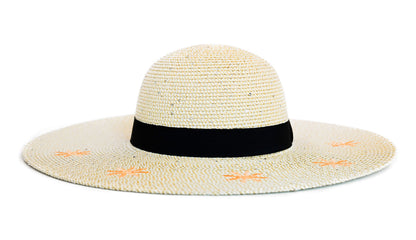 FLORAL EMBROIDERY BRAIDED  WIDE-BRIM SUN HAT WITH UPF PROTECTION