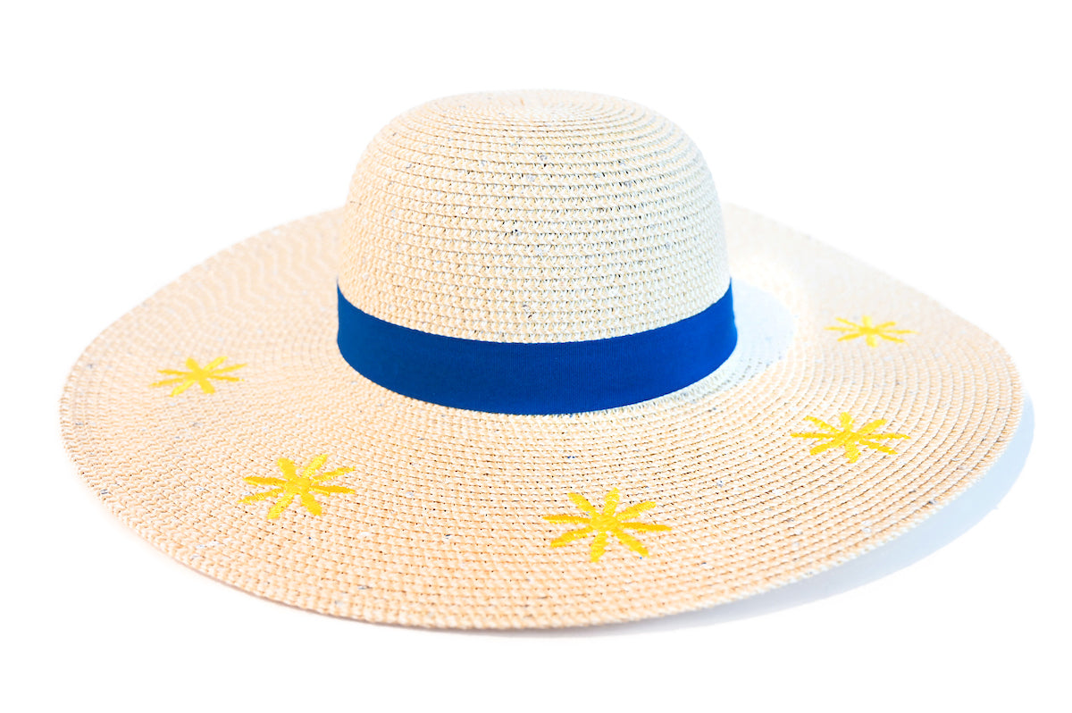 FLORAL EMBROIDERY BRAIDED  WIDE-BRIM SUN HAT WITH UPF PROTECTION