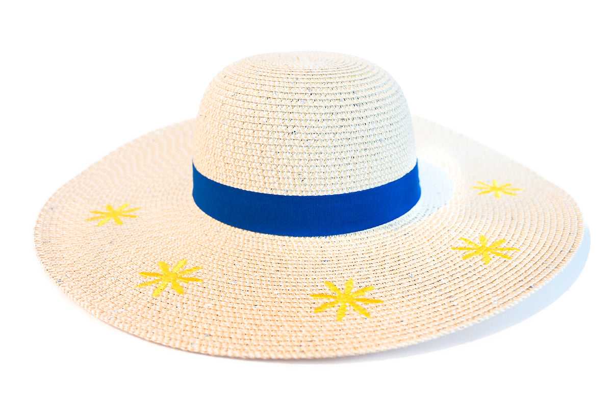 FLORAL EMBROIDERY BRAIDED  WIDE-BRIM SUN HAT WITH UPF PROTECTION