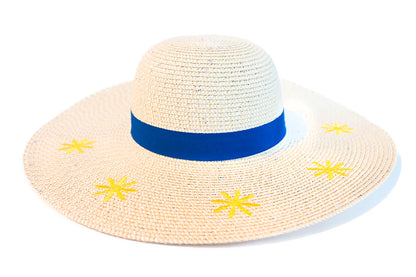 FLORAL EMBROIDERY BRAIDED  WIDE-BRIM SUN HAT WITH UPF PROTECTION